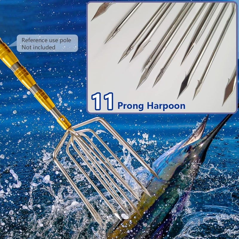 Dutiplus Large Fishing Harpoon 1~11 Prong Barded Stainless Steel Hunting Fish Gig Gaff Fork Hook with 8mm Screw for Catching Big Fish Mole Big Bullfrog - Image 2